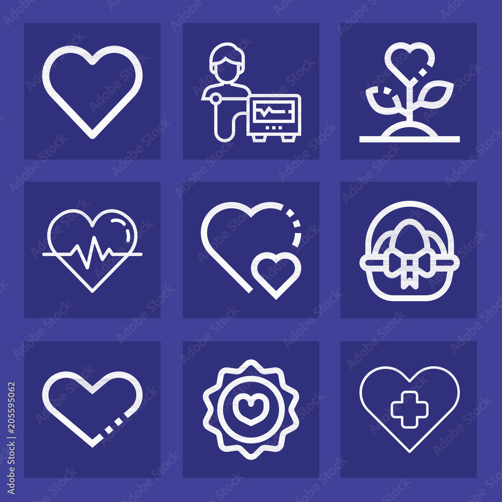 Set of 9 heart outline icons Set of 9 heart outline icons