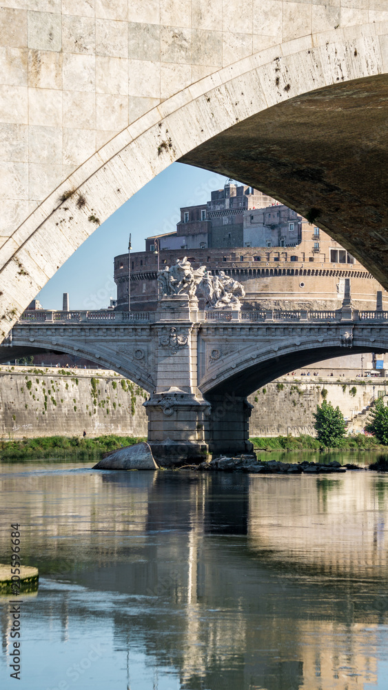 Bridges over the River Tiber with Castel Sant'Angelo in the background Rome, Italy