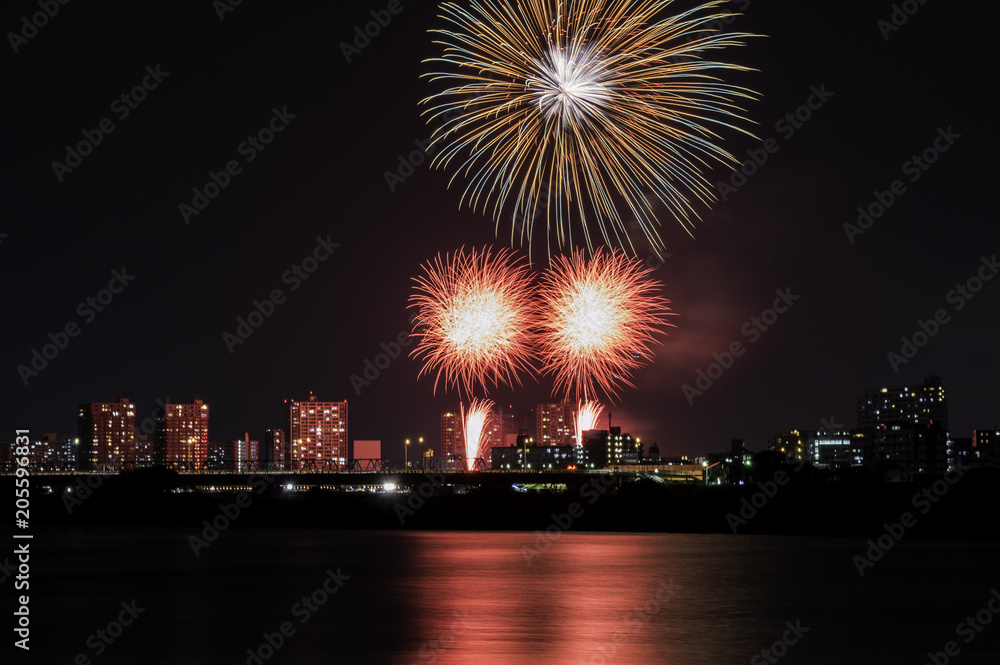 花火と多摩川
