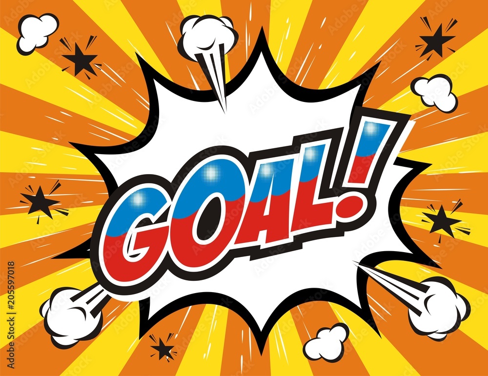 Fototapeta premium Goal, text comic speech bubbles in pop art style
