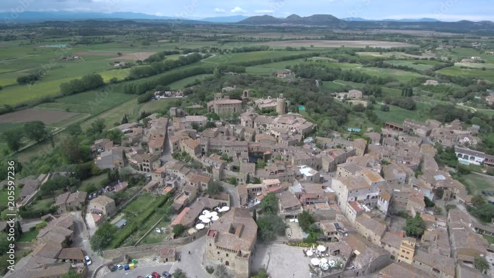 Girona. Aerial view in village of Pals. Costa Brava,Catalonia. Spain. 4k Drone Video Girona. Aerial view in village of Pals. Costa Brava,Catalonia. Spain. 4k Drone Video