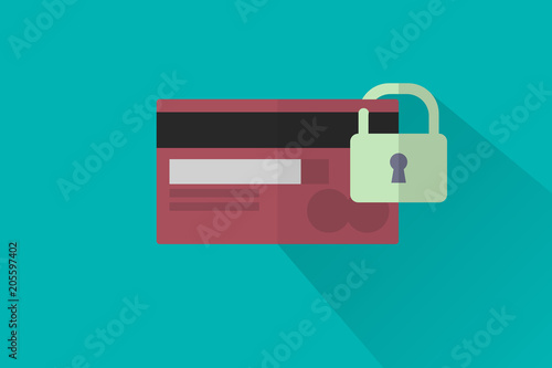 credit card blocked by the bank. concept of data protection and personal finance. flat style design.