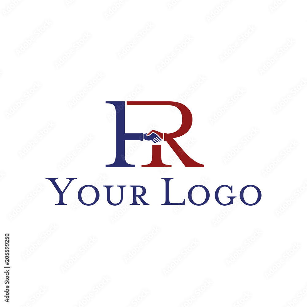 Letter F and R with shake hands on white background. Logo Design Template. Flat design Letter F and R with shake hands on white background. Logo Design Template. Flat design