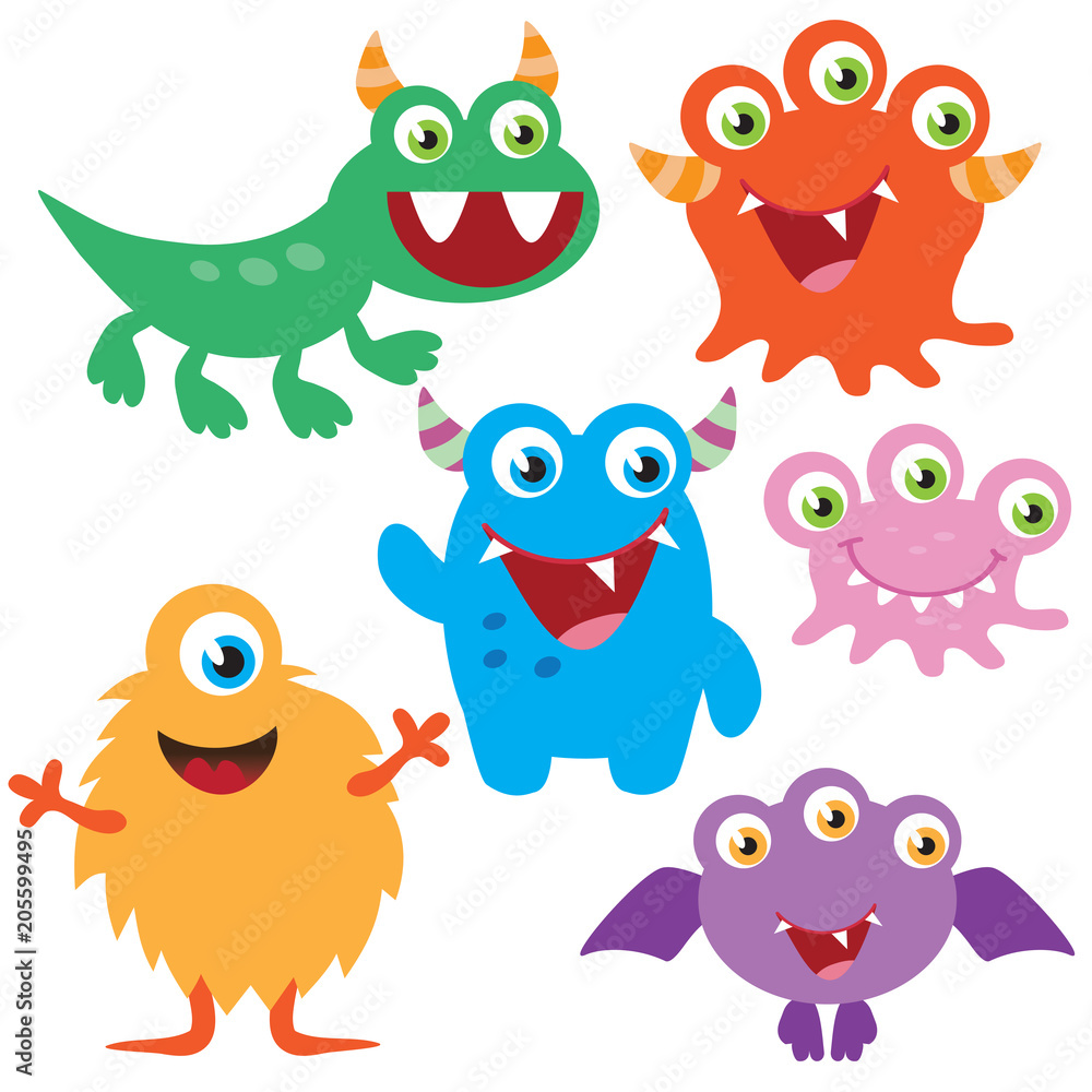 Colorful monsters vector cartoon illustration