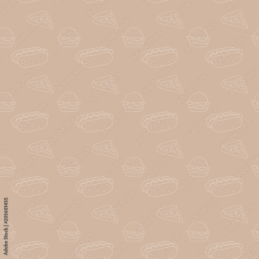 Food Pattern Seamless Background, Bakery, Pizza, Bread, Hot Dog And Hamburger