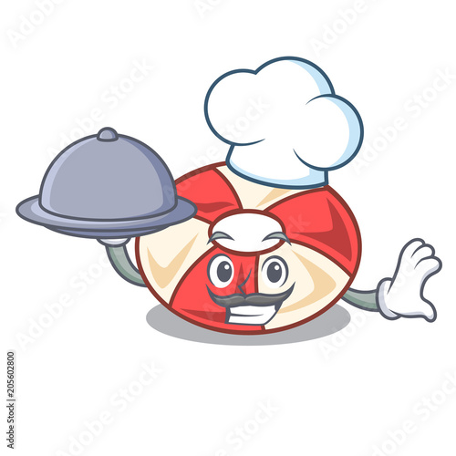 Chef with food swim tube mascot cartoon