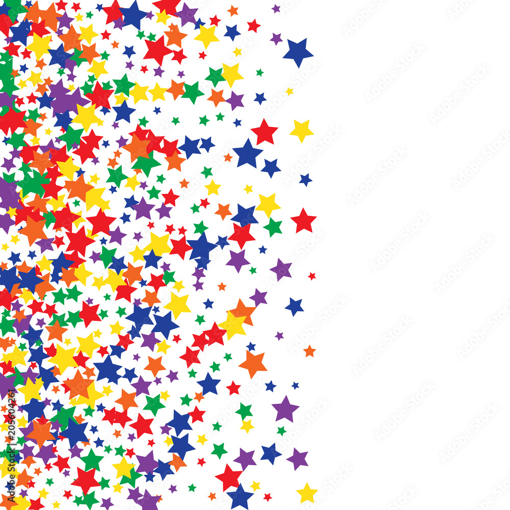 Fototapeta premium Colorful Stars Confetti, Mystery Sparkling Vector Background. Trendy Glowing Magic Glitter, Lights. Festive Falling Colorful Stars Confetti for Ads, Posters. 