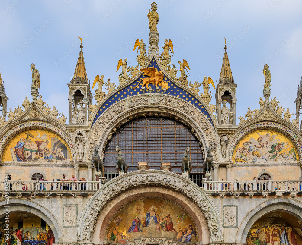 Facade of Saint Mark's Basilica on Saint Mark's square in Venice Italy