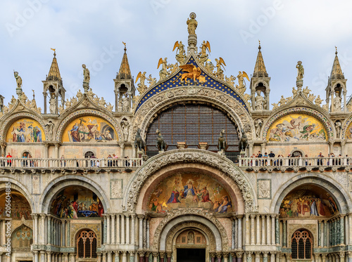 Facade of Saint Mark's Basilica on Saint Mark's square in Venice Italy