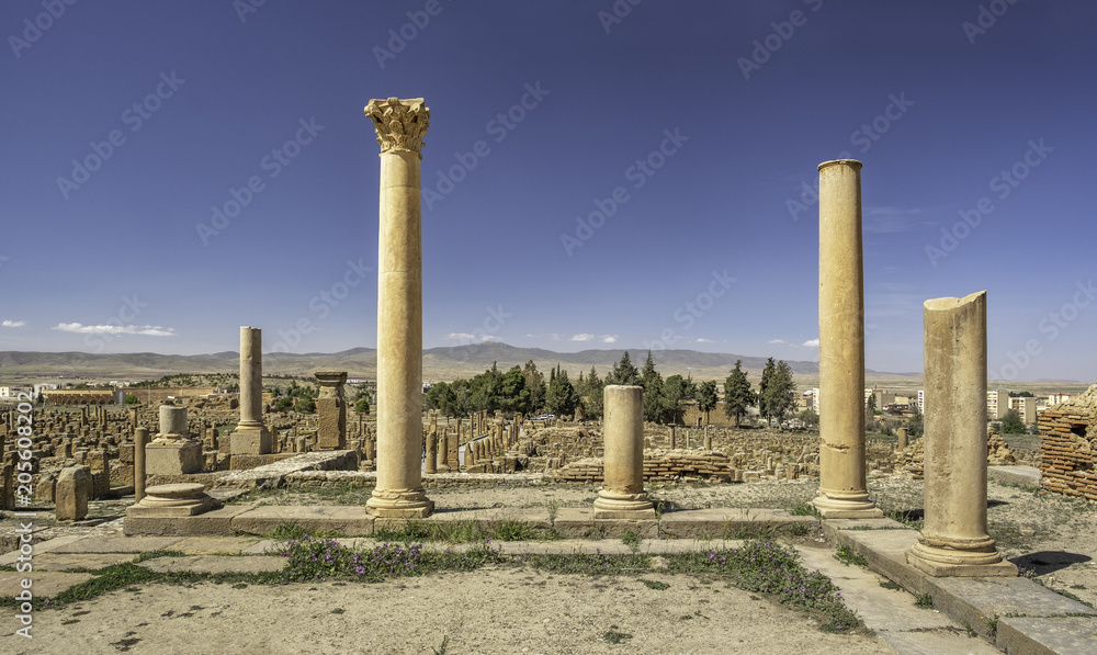 Columns in roman town Timgad (Colonia Marciana Ulpia Traiana Thamugadi), Algeria
