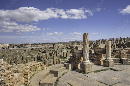 Ruins of public bibliotheca in roman town Timgad (Colonia Marciana Ulpia Traiana Thamugadi), Algeria