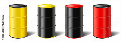 set realistic colorful industrial metal barrels