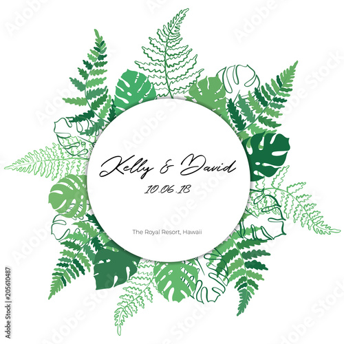 Vector card template with fern and monstera