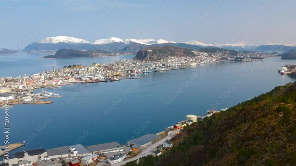 Beautiful scenery of west Norway coastline from the Sukkertoppen hill (Sugar Loaf Top) Beautiful scenery of west Norway coastline from the Sukkertoppen hill (Sugar Loaf Top)
