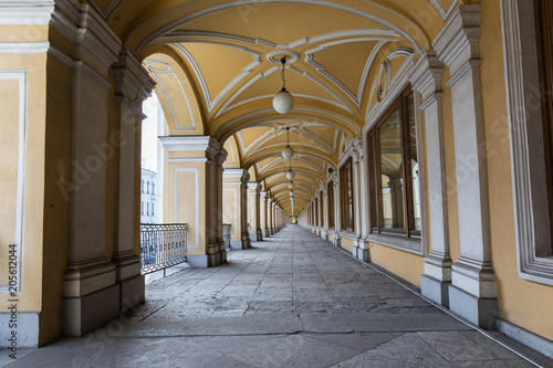 The top gallery with arches. Gostiny  Dvor. Saint-Petersburg