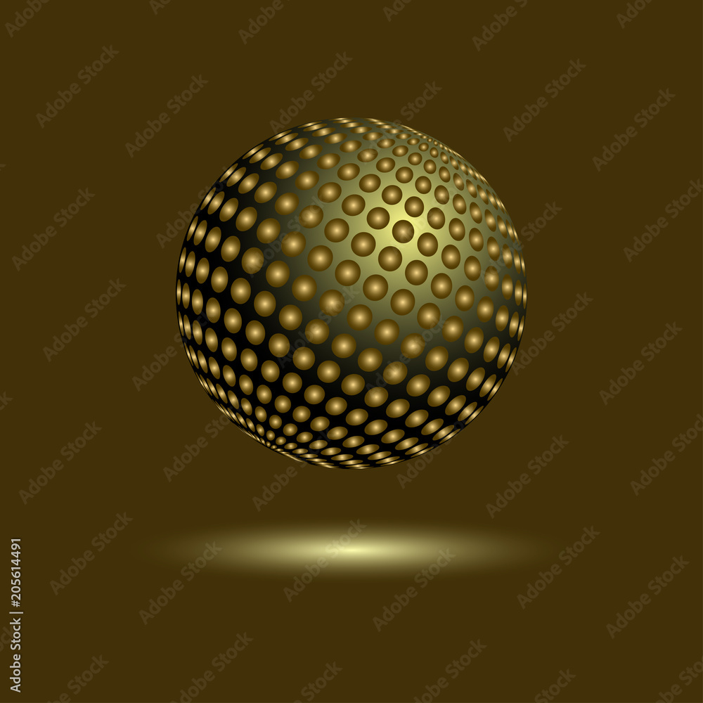 Fototapeta premium Golden disco ball. Mirror sphere on dark background