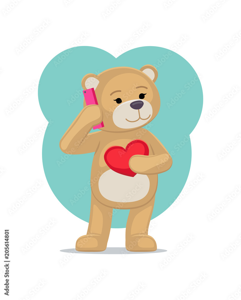 Plush Bear Toy Speaking on Telephone with his Heart Plush Bear Toy Speaking on Telephone with his Heart