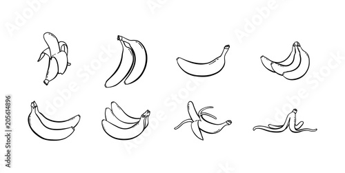 Set of banana hand drawn illustration vector sketch collection line art icon