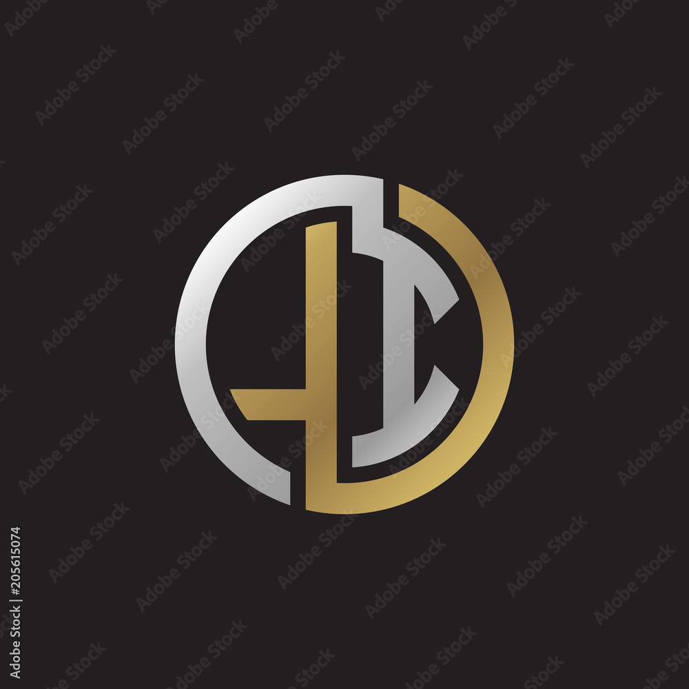 Initial letter LI, looping line, circle shape logo, silver gold color on black background Initial letter LI, looping line, circle shape logo, silver gold color on black background
