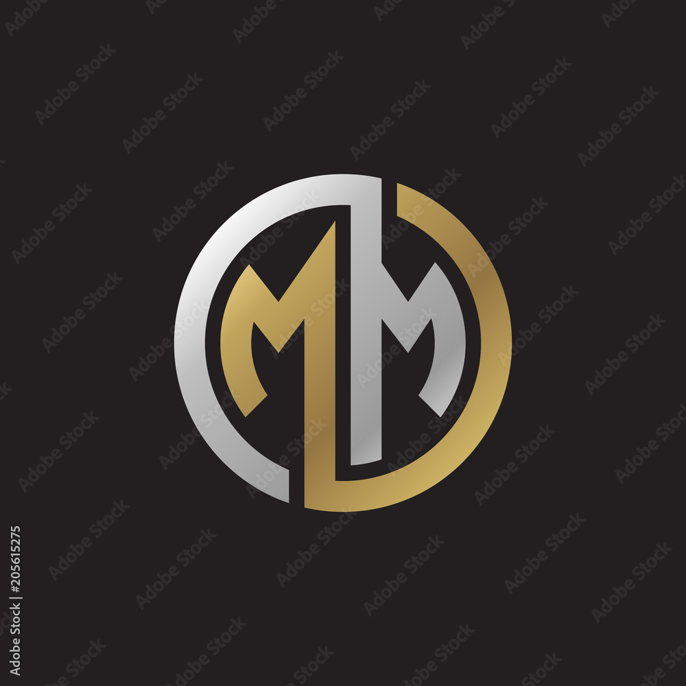 Initial letter MM, looping line, circle shape logo, silver gold