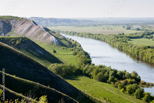 Chalk hills in the Don River valley in the central part of Russia. photo