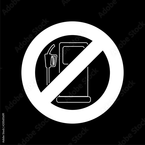 No Gas Sign, No fuel warning sign icon on dark background