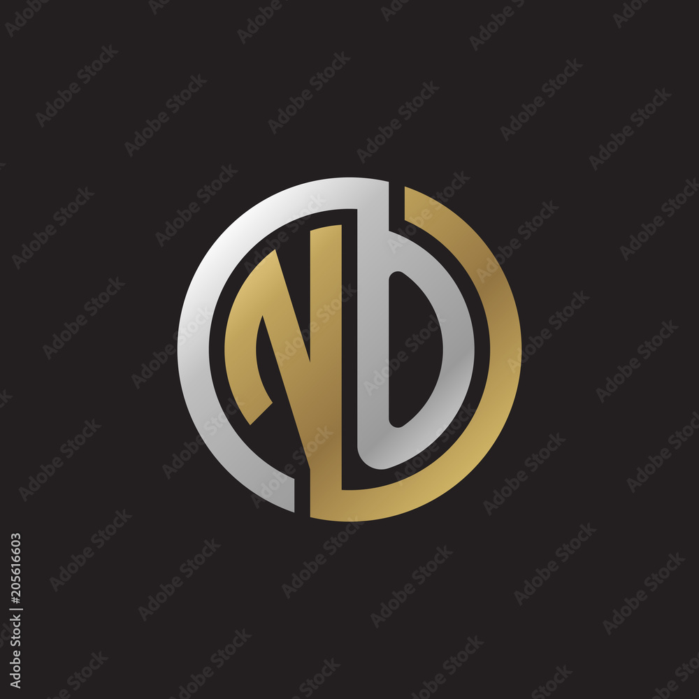 Obraz premium Initial letter NO, looping line, circle shape logo, silver gold color on black background