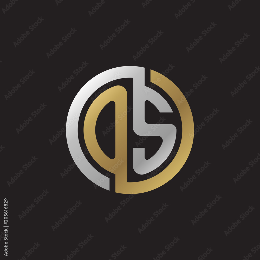 Initial letter OS, looping line, circle shape logo, silver gold color on black background Initial letter OS, looping line, circle shape logo, silver gold color on black background