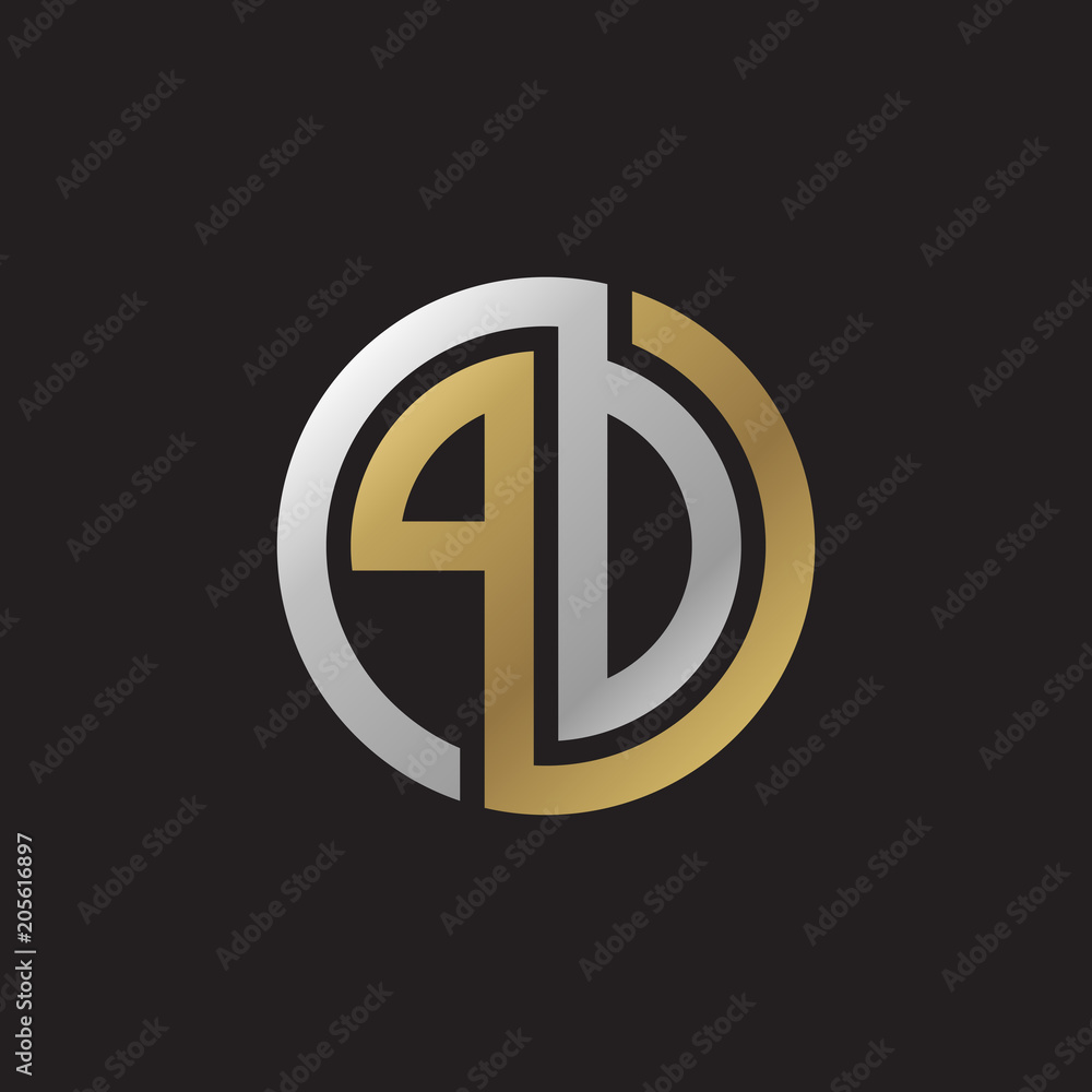 Initial letter PD, PO, looping line, circle shape logo, silver gold color on black background Initial letter PD, PO, looping line, circle shape logo, silver gold color on black background