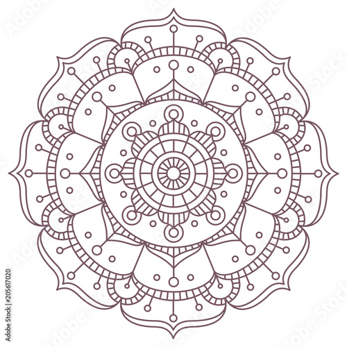 Line art of circular intricate mandala design for coloring books
