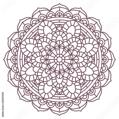 Line art of circular intricate mandala design for coloring books
