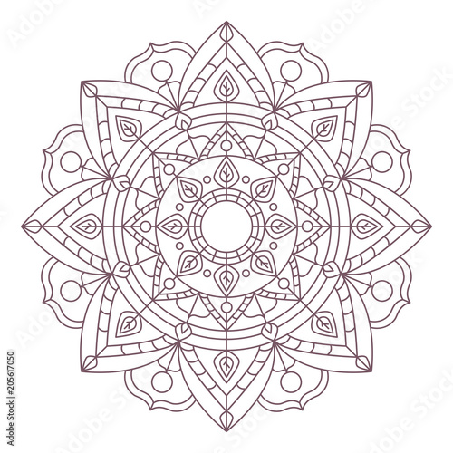 Line art of circular intricate mandala design for coloring books