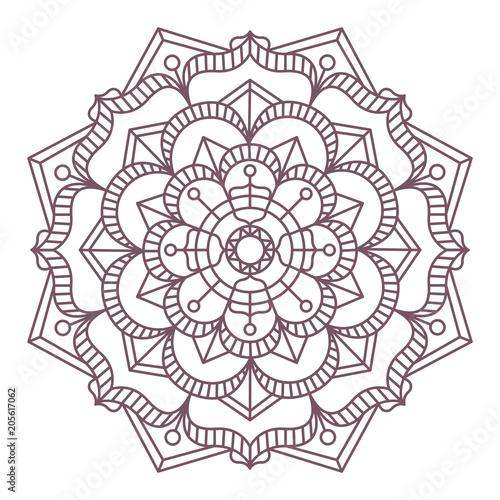 Line art of circular intricate mandala design for coloring books
