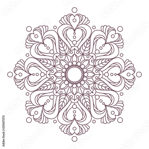 Line art of circular intricate mandala design for coloring books