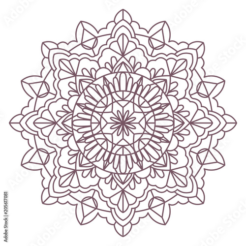 Line art of circular intricate mandala design for coloring books