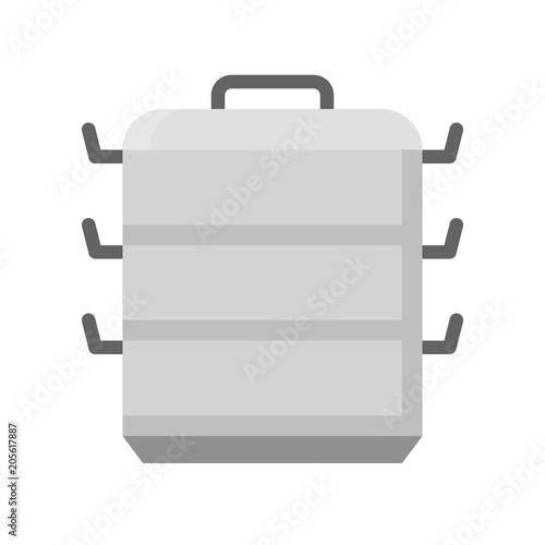 3 tier aluminum Chinese steamer icon, flat design isolated vector
