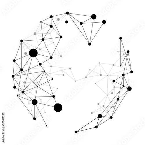 Network polygon particle dot connect line  build to sphere: Concept of Futuristic, Big Data, Data transform
