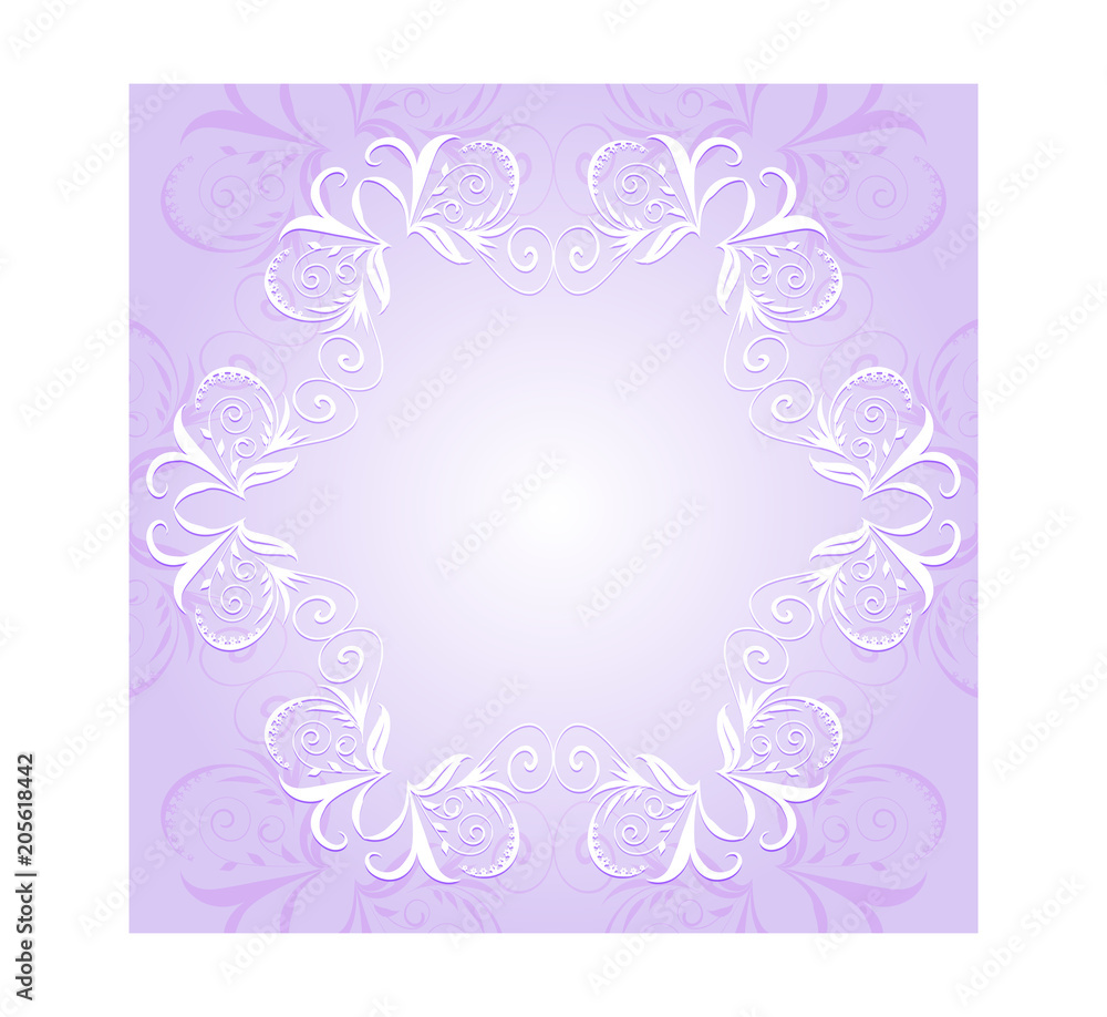 Vector decorative abstract pattern squared in delicate pastel violet tones for wedding invitation decoration, festive greeting card with gradient place under plain text