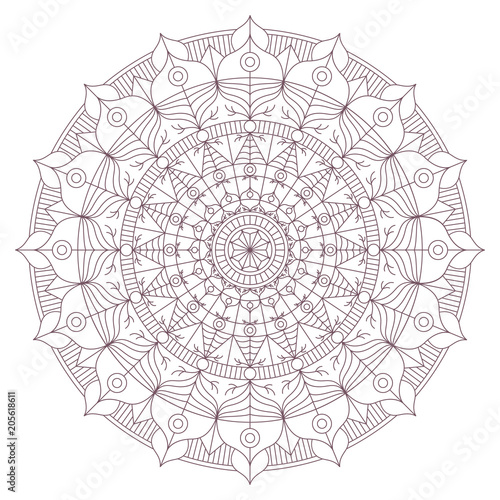 Line art of circular intricate mandala design for coloring books