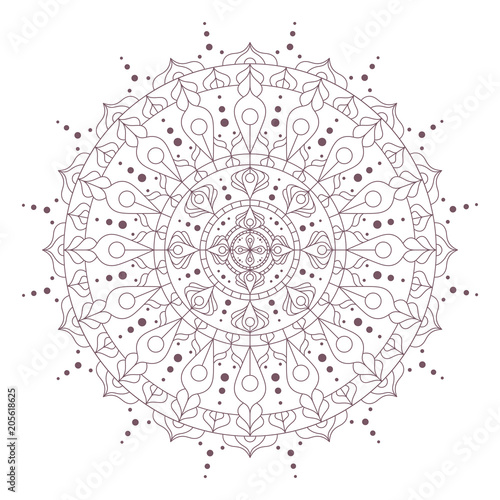 Line art of circular intricate mandala design for coloring books