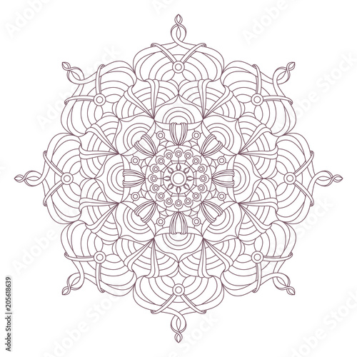 Line art of circular intricate mandala design for coloring books