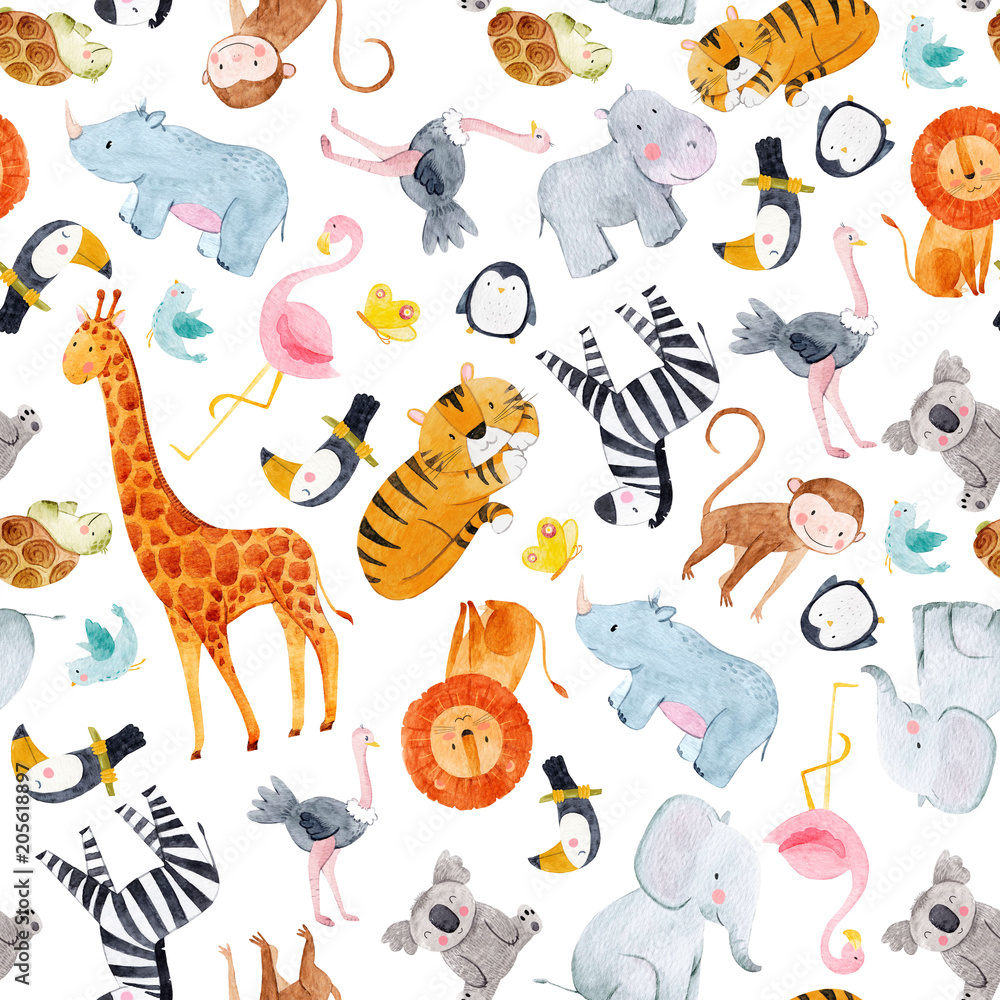 Safari animals watercolor pattern Safari animals watercolor pattern