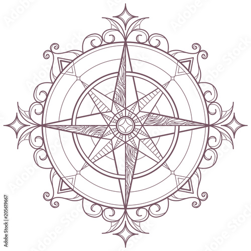 Line art of compass designed for coloring books