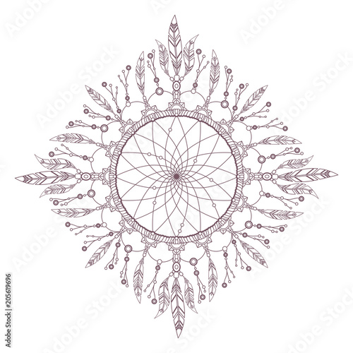 Line art of circular intricate mandala design for coloring books