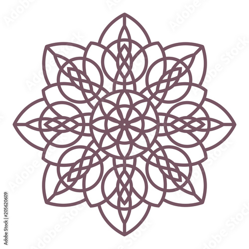 Line art of simple circular celtic mandala design for coloring books