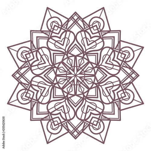 Line art of circular intricate mandala design for coloring books