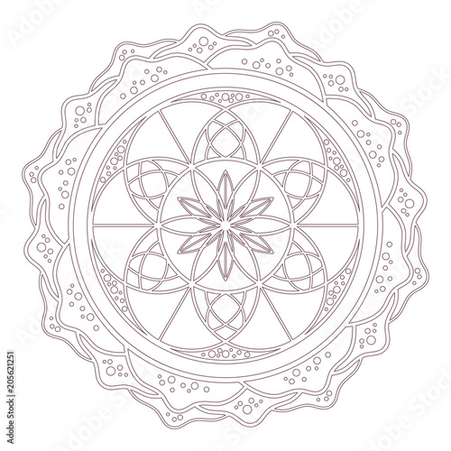 Line art of circular intricate mandala in flower shape designed for coloring books
