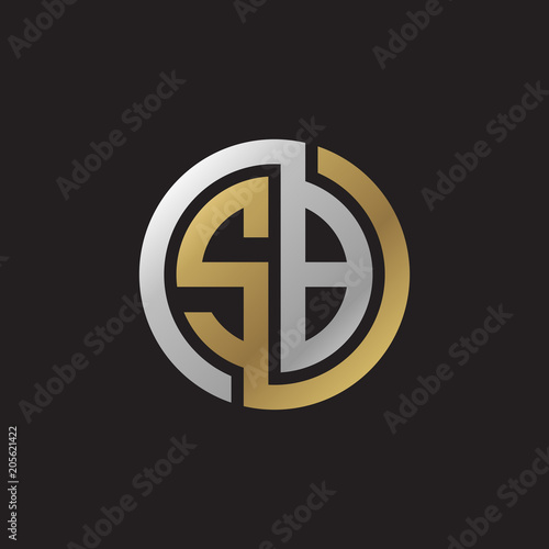 Initial letter SB, looping line, circle shape logo, silver gold color on black background