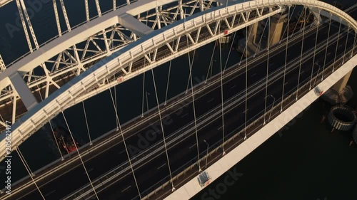 KERCH, RUSSIA, May 16, 2018: Aerial view of The Crimean Bridge, Kerch Bridge, colloquially the Kerch Strait Bridge with road and rail passages across the Kerch Strait, which will connect the Taman