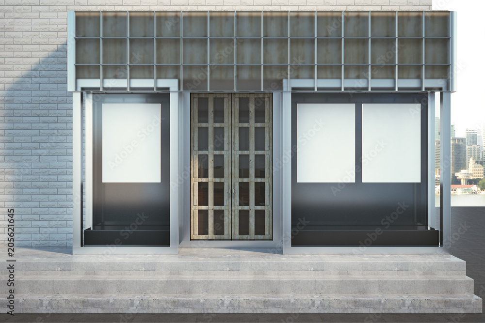 Modern glass shopfront with banner Modern glass shopfront with banner
